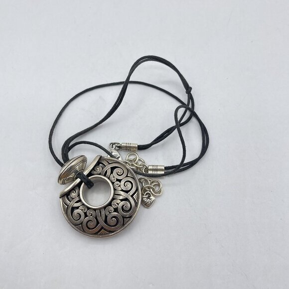 Brighton Silver-Tone Medallion Necklace With Black Cord - Picture 4 of 6